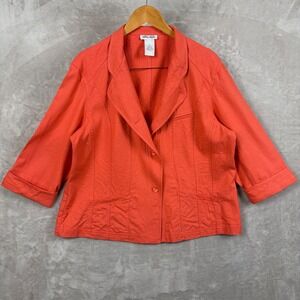 Kara Casual 100% Raw Silk Blazer Jacket Coral Womens XL 3/4 Sleeve Pockets